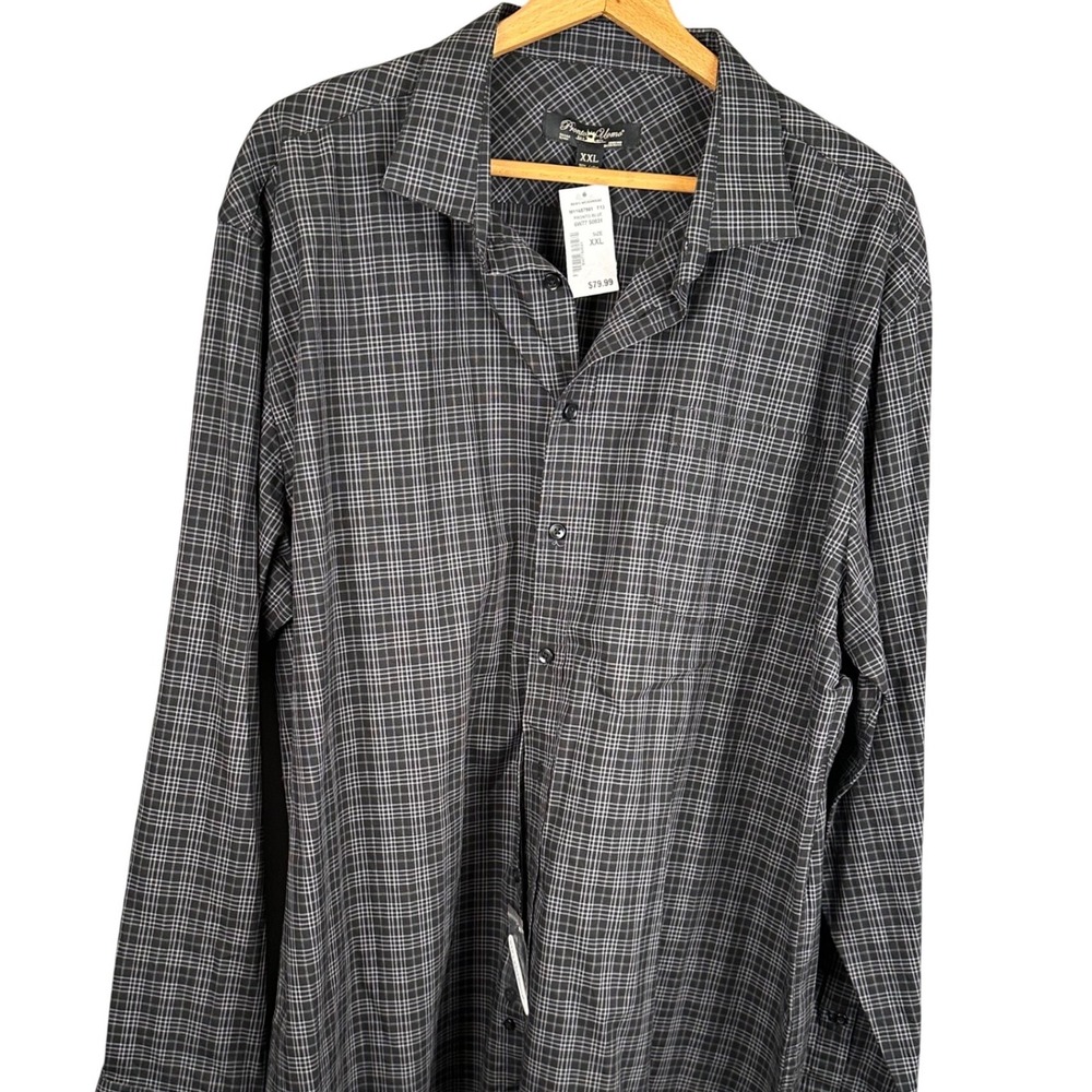 Pronto Uomo Mens XXL Long Sleeve Button Up Shirt Black Grey Plaid M11687901 NEW